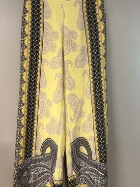 New York & Company Yellow Paisley Wide-Leg Pants